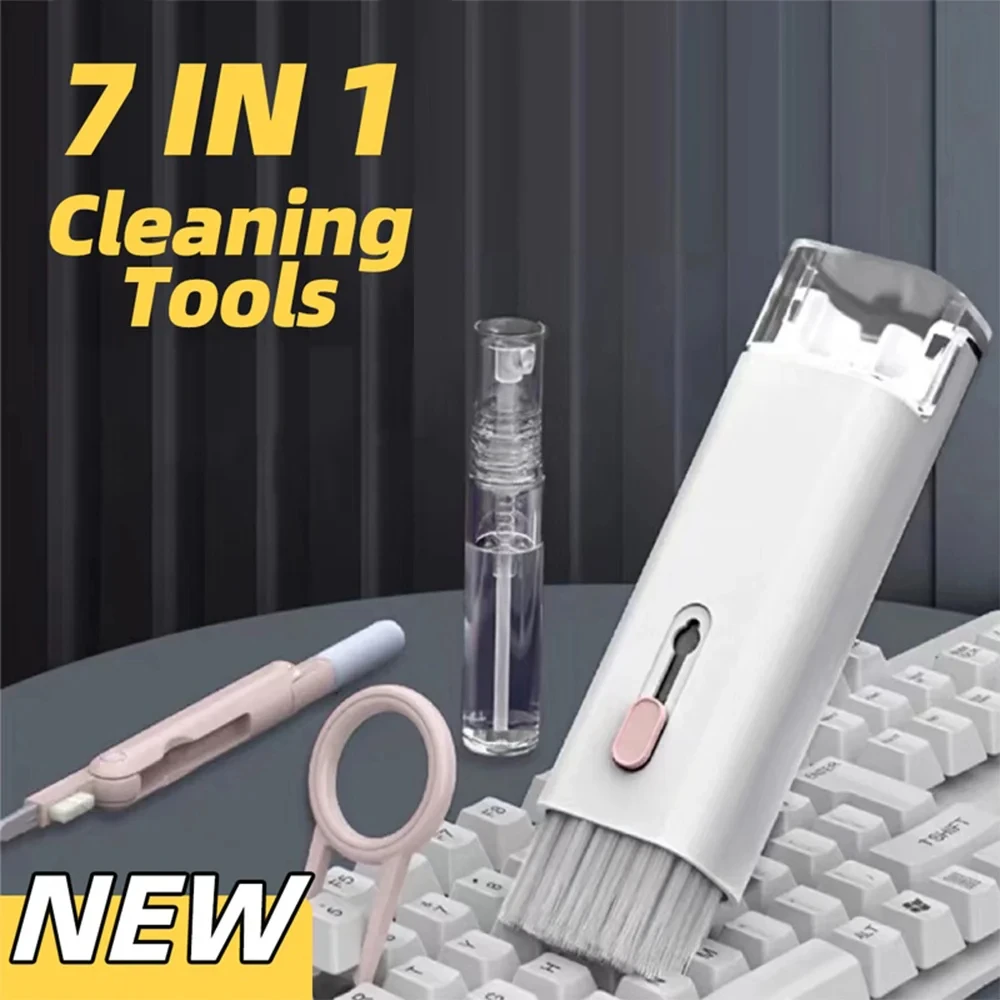 Kit de limpeza multifuncional 7 em 1, escova de limpeza para teclado de laptop, limpeza de tela de celular, caneta de limpeza para fone de ouvido bluetooth