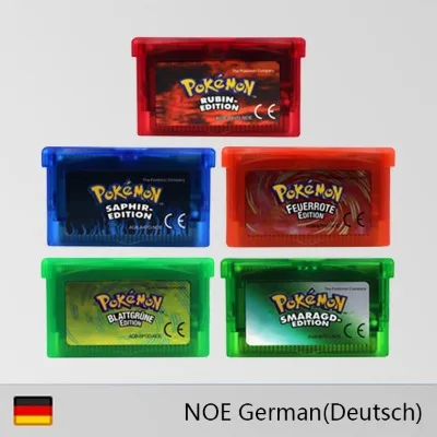 Cartucho de Jogo GBA 32-Bit Cartão de Console de Videogame Pokémon Smaragd- Feuerrote Rubin- Idioma Alemão Etiqueta Brilhante para GBA NDS