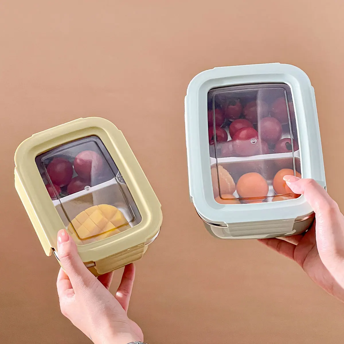 WORTHBUY 1/2 Grades Recipiente de Almoço Portátil à prova de Vazamento 304 Lancheira de Aço Inoxidável Para Crianças Microondas Aquecível Frutas Bento Box