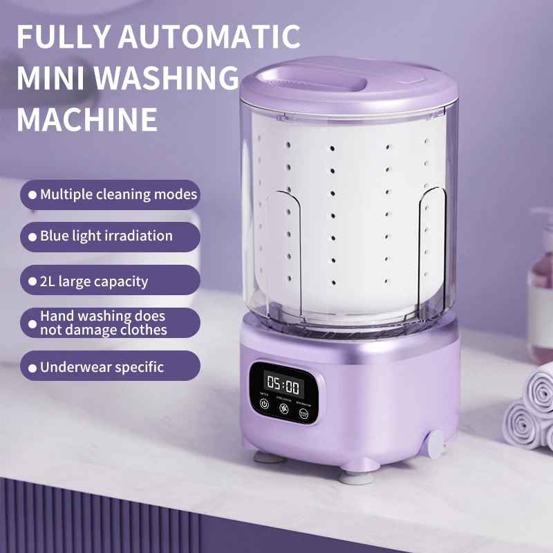 Máquina de Lavar Portátil Mini Sem Fio 2L para Roupas Íntimas, Meias e Roupas de Animais de Estimação, Solução Compacta de Lavanderia com Carregamento