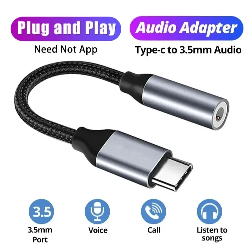 Adaptador USB C Tipo C para 3.5mm Aux, Cabo de Áudio Tipo C 3.5mm, Conversor de Cabo para Fones de Ouvido para iPhone 15 e Samsung Galaxy S24 S23