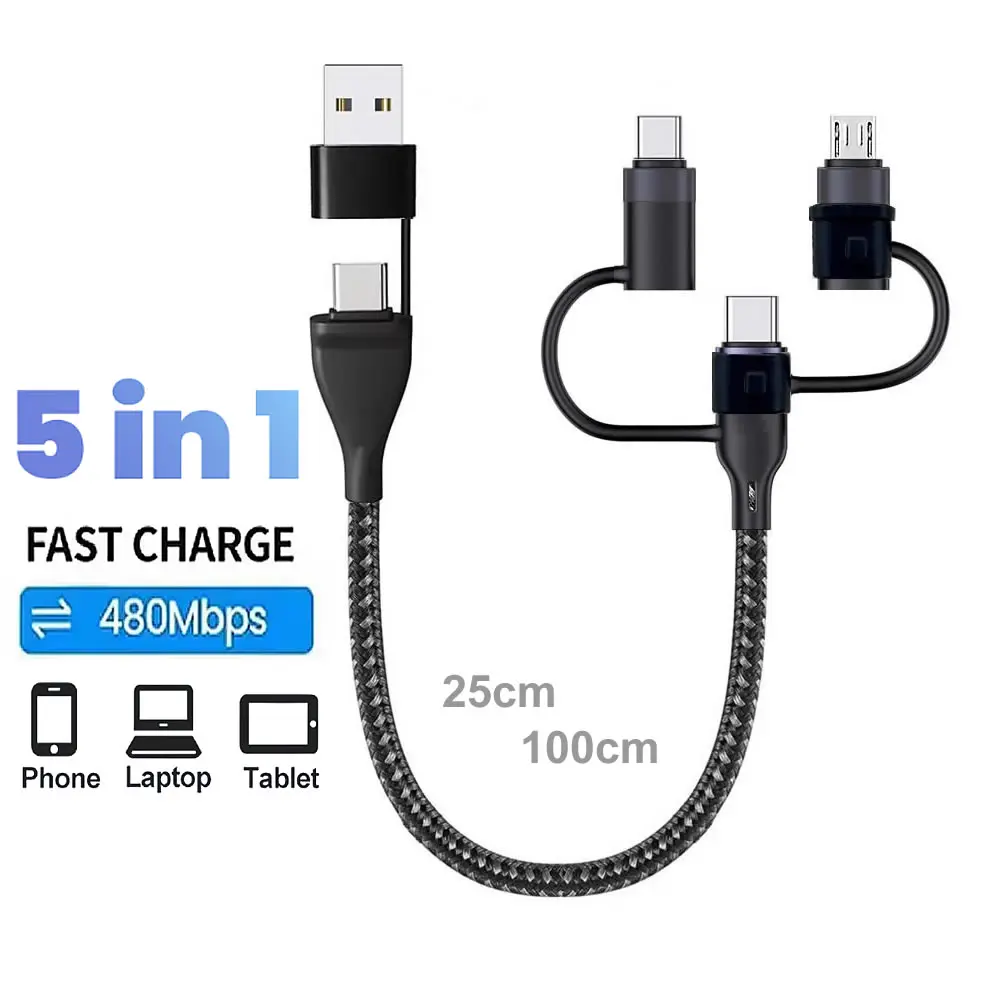 Pd 65w 4 5 em 1 usb c multi cabo de carregamento rápido náilon trançado sincronização cabo de dados usb a/c para tipo c/micro para iphone samsung macbook