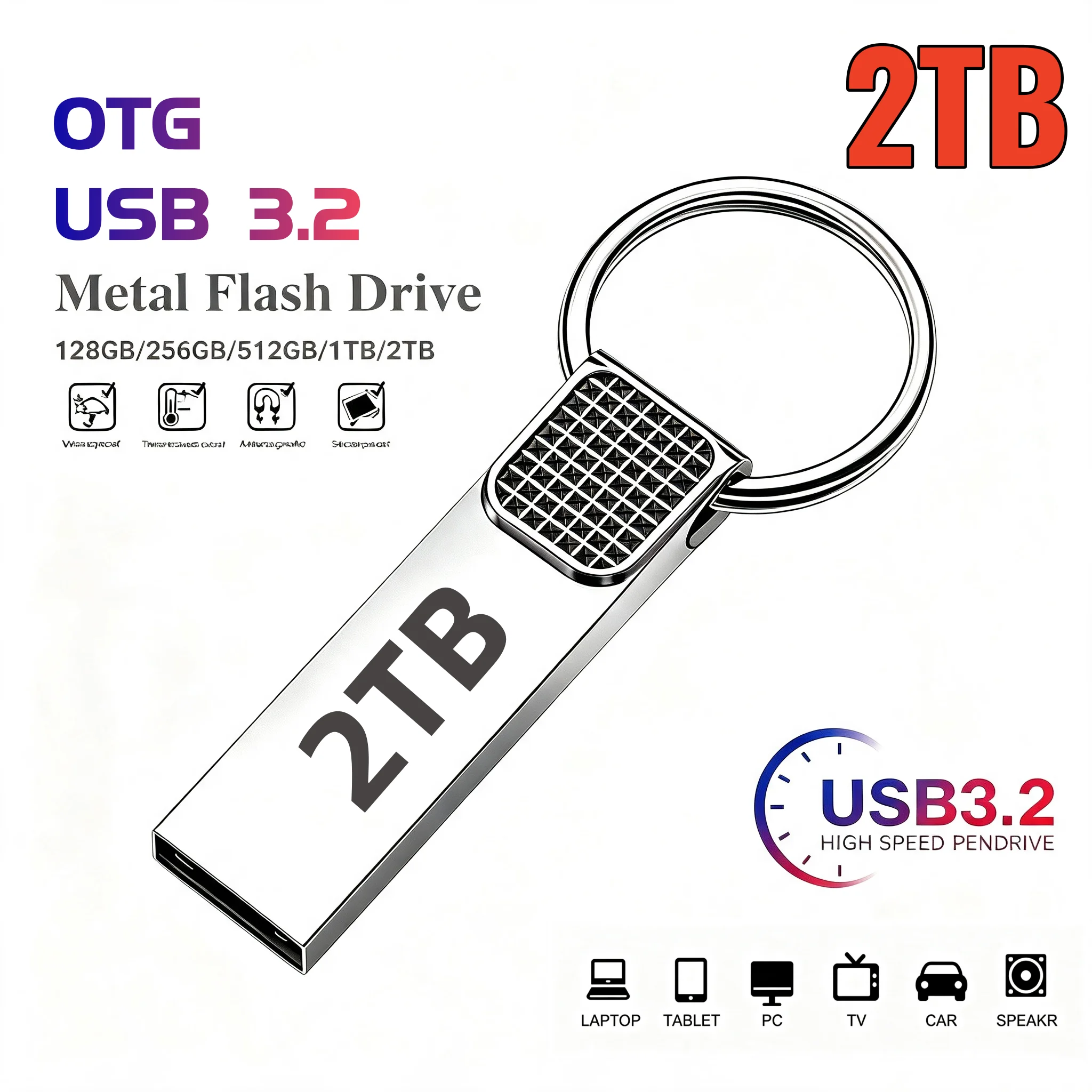 Novo Pen Drive USB 3.2 de Alta Velocidade 2TB, Pen Drive Metálico à Prova d'Água Tipo C 1TB, Memória USB para Computador e Dispositivos de Armazenamento Automotivo