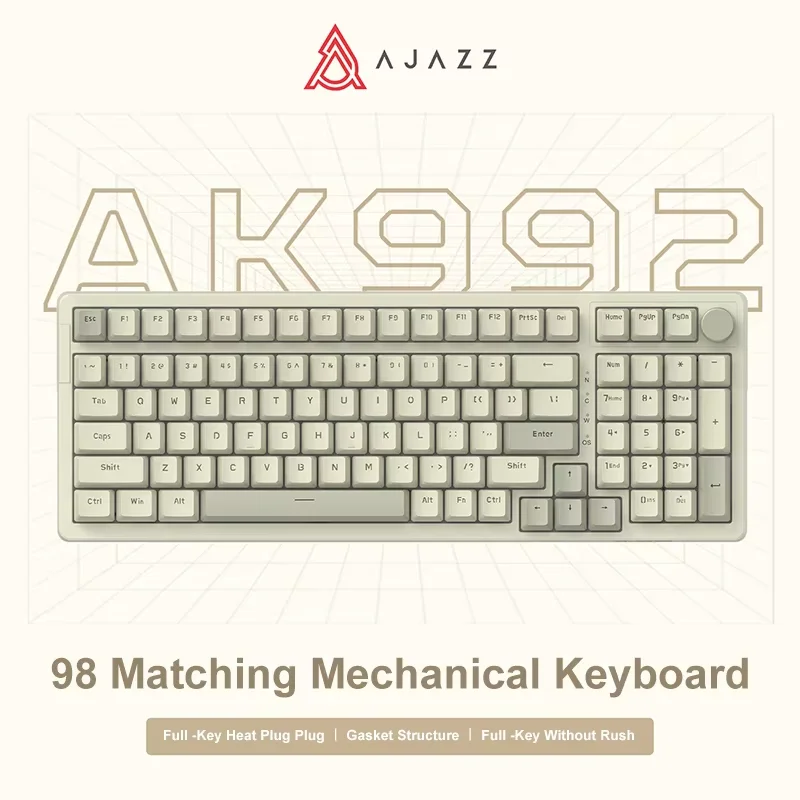 Teclado Mecânico Retro AK992 com Fio, Layout Completo de 98 Teclas, Hot-Swap, USB, Teclado Gamer com Botão Multimídia, Retroiluminação Azul
