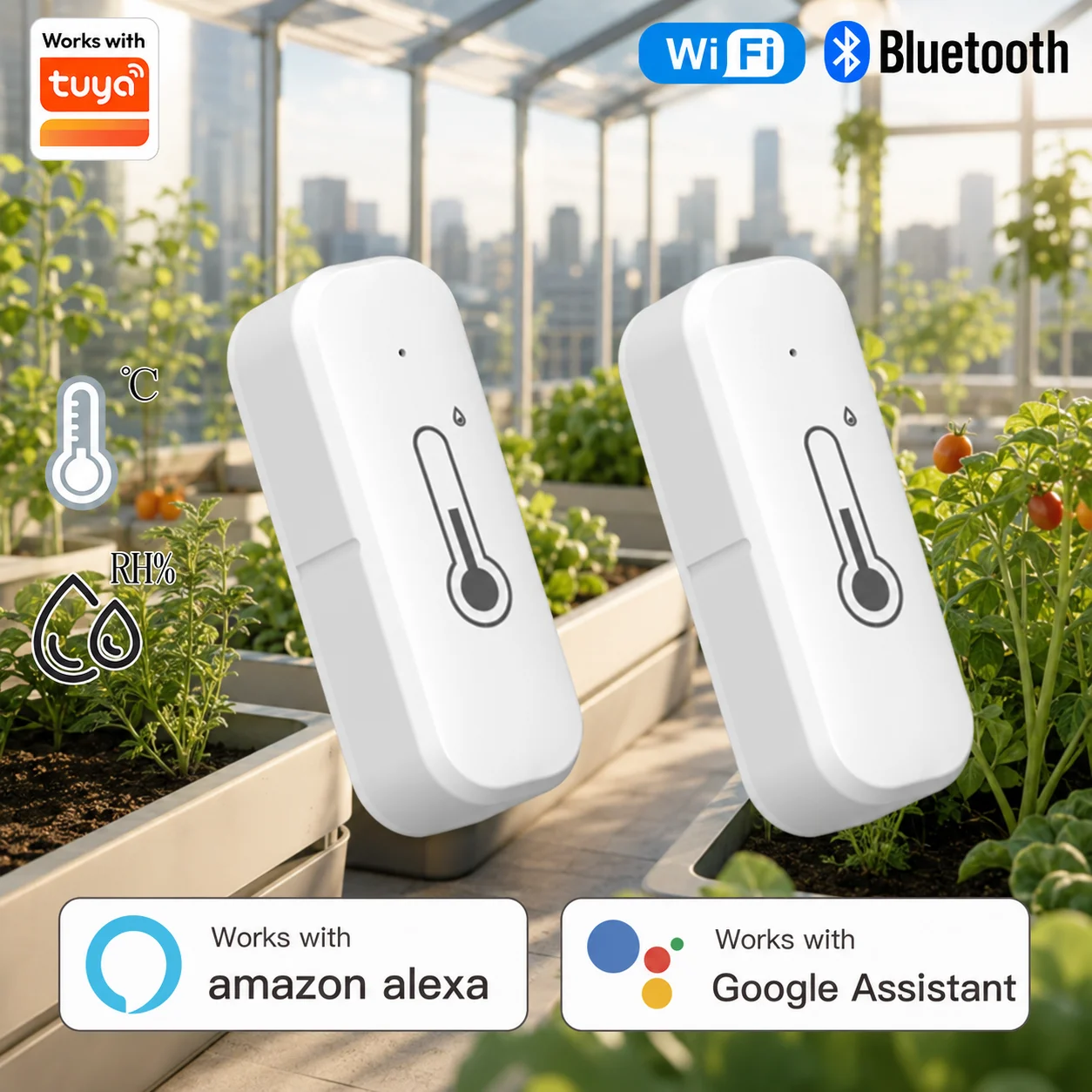 Sensor de Temperatura e Umidade WiFi Tuya, Monitor Remoto via App, Higrômetro Smart Life Compatível com Alexa e Google Home