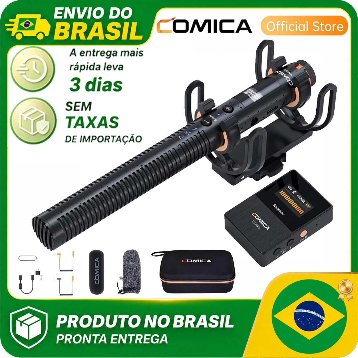 Microfone Sem Fio COMICA VM30 para Câmera - Supercardioide 3.5mm/USB-C Saída Analógica/Digital para DSLR, Filmadora, PC e Smartp