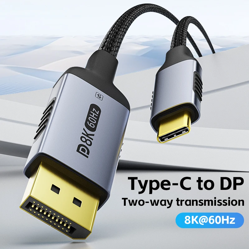 Cabo Tipo-C para DisplayPort 8K@60Hz Bidirecional/Unidirecional 4K@120Hz para Conexão de PC Gamer, Laptop e Monitor Cabo Tipo-C para DisplayPort 8K@60Hz Bidirecional/Unidirecional 4K@120Hz para Conexão de PC Gamer, Laptop e Monitor
