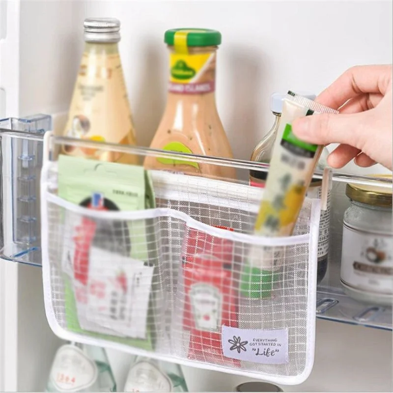 1PC Bolsa de Malha Suspensa para Geladeira - Organizador de Porta de Refrigerador para Armazenamento na Cozinha