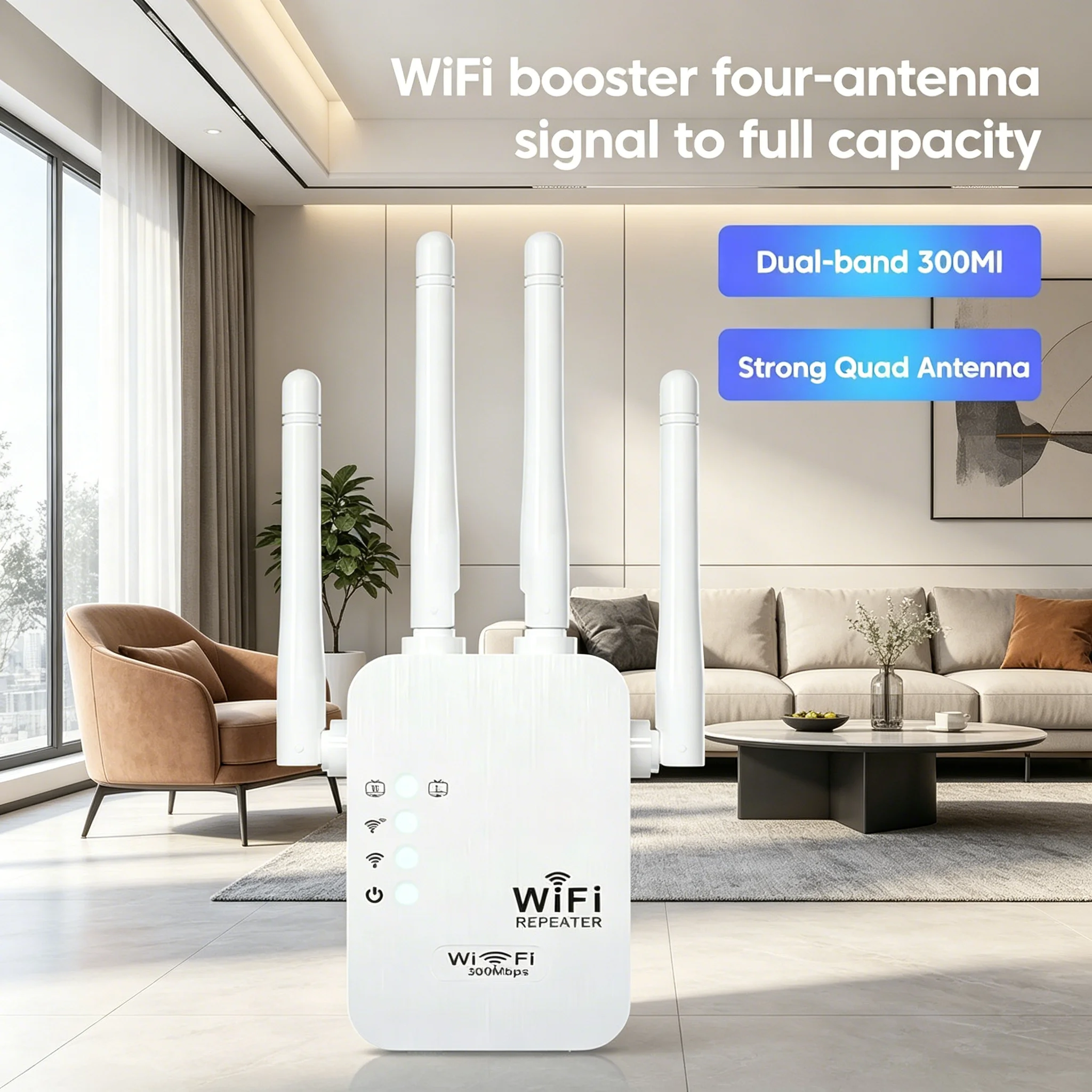 Repetidor WiFi Dual-Band 300Mbps, Amplificador de Sinal Sem Fio, Extensor 802.11bgn, Roteador WPS com Conectores EU e US