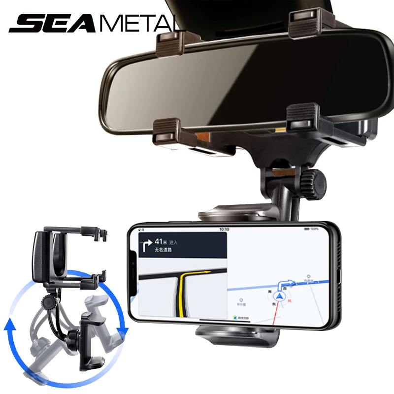 SEAMETAL-Suporte do telefone espelho retrovisor para carro, ajuste de rotação livre, montagem smartphone, garra estável, suporte de navegação smartphone