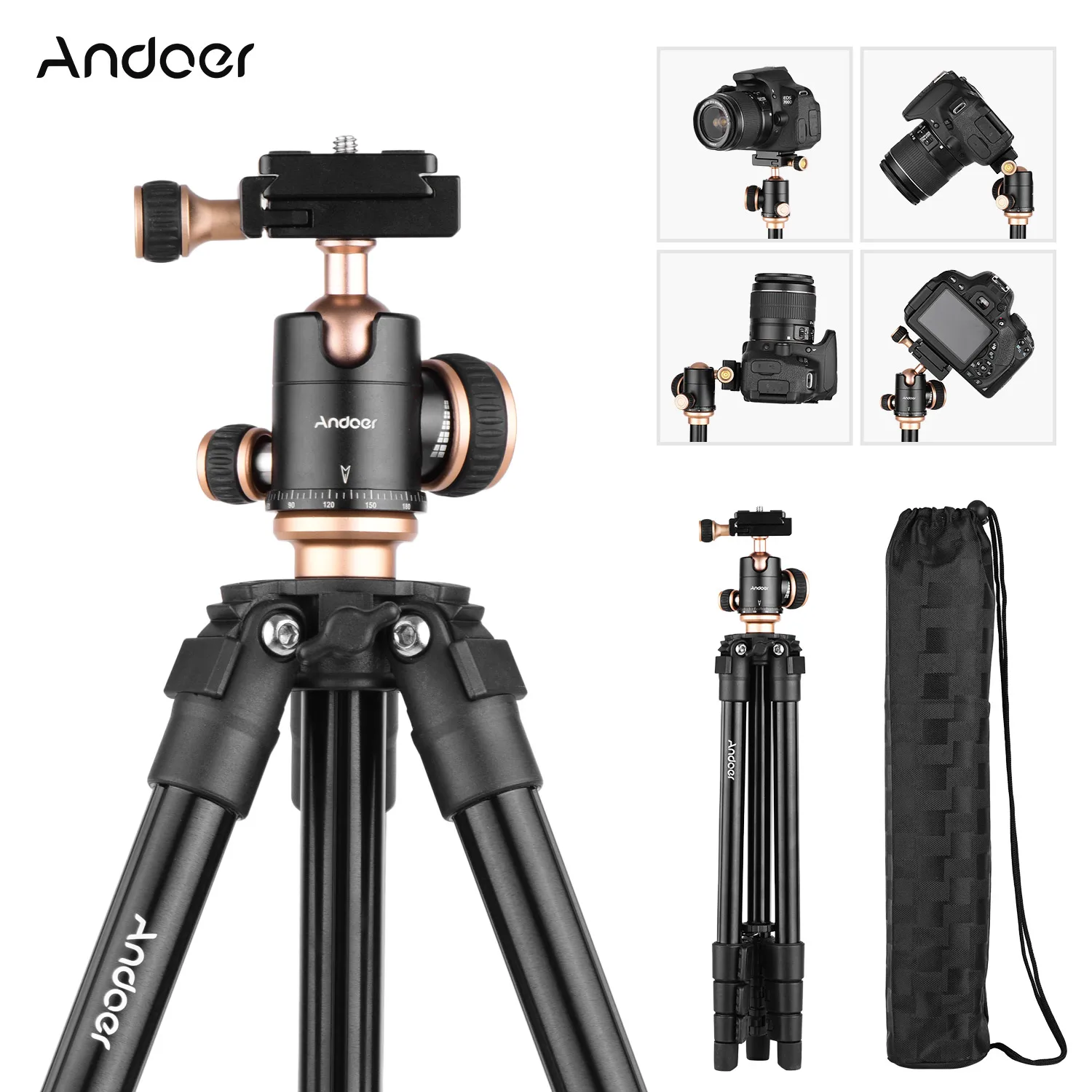 Andoer Q160SA Tripé de câmera com tripé panorâmico esférico para câmeras digitais DSLR filmadora Canon Nikon Sony Camera