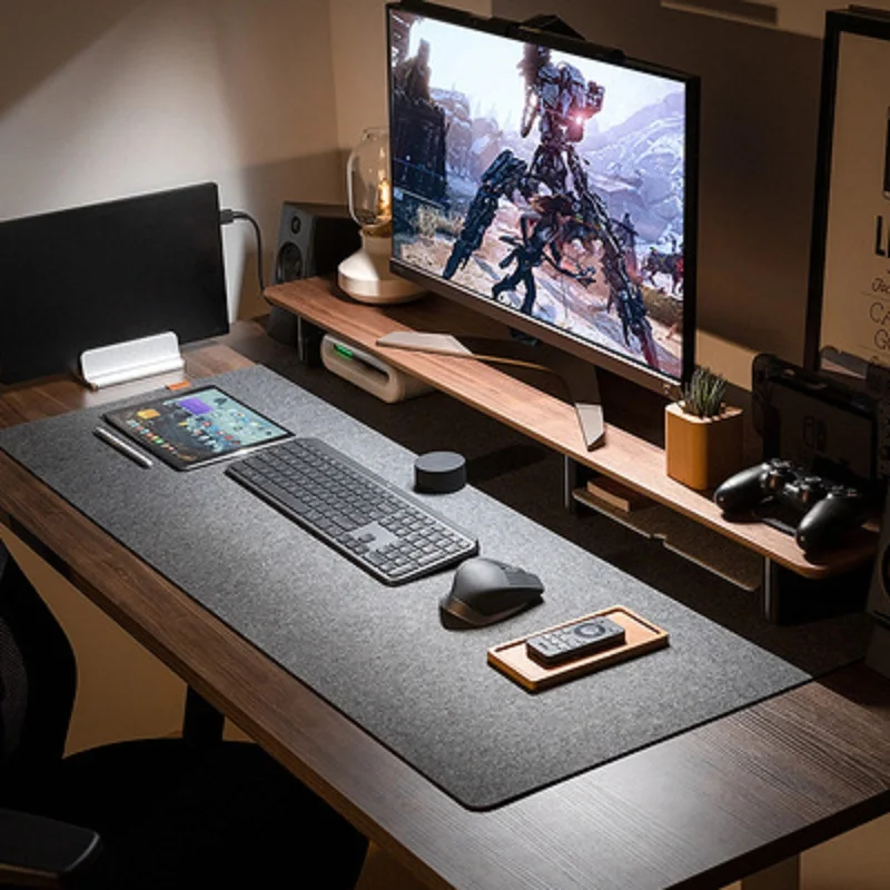 Tapete de mesa de computador grande, macio e respirável, feltro de lã, laptop, antiderrapante, mouse pad gamer, simples e confortável para clima frio