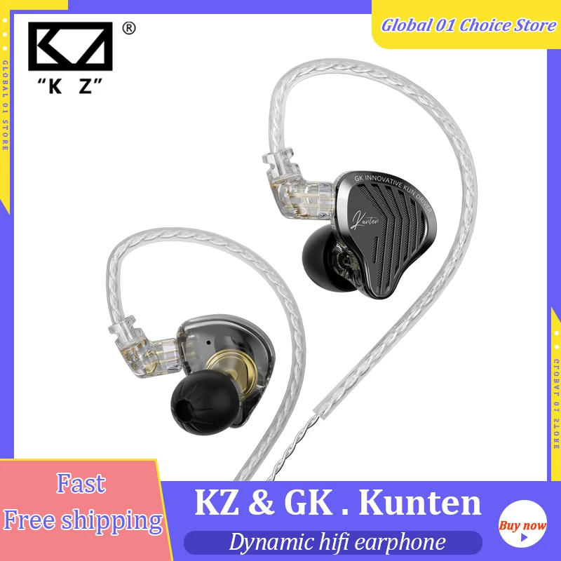Fone de Ouvido Gk Kunten 1DD com Driver Dinâmico, HiFi IEMs Intra-auriculares, Cabo Destacável de 2 Pinos, Headset Gamer de Metal