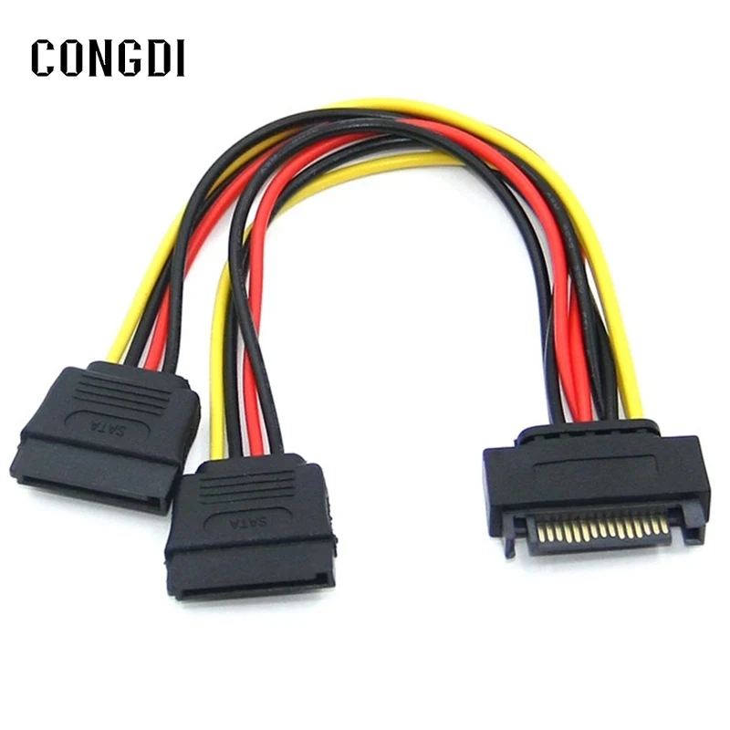 Cabo divisor de alimentação sata, 15 pinos sata macho para duplo 15 pinos fêmea cabo de alimentação 20cm cabo de extensão sata para disco rígido hdd ssd