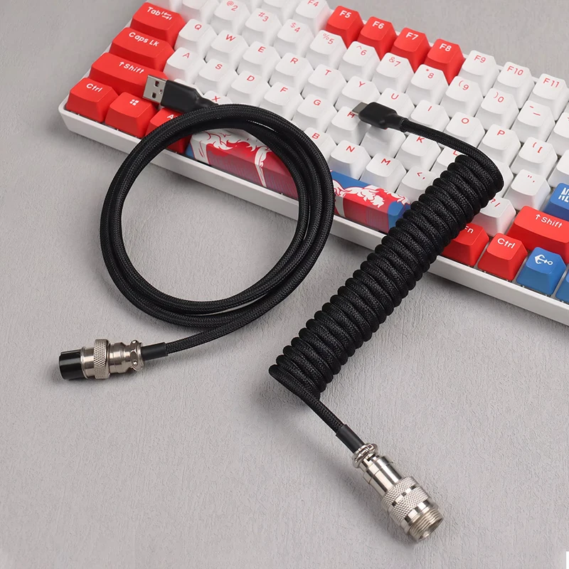 Teclado Mecânico de 7 Cores com Cabo Espiral Tipo C USB, Cabo Aviador para Teclado Gamer de Computador de Mesa