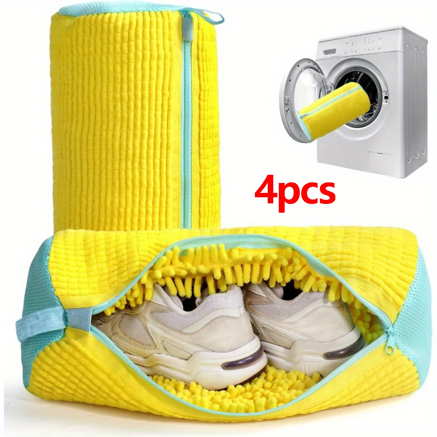 Saco para Lavar Sapatos na Máquina de Lavar Roupa, Ideal para Todos os Tipos de Calçados, Tênis e Sapatos Casuais, Reutilizável com Cerdas Macias para Limpeza
