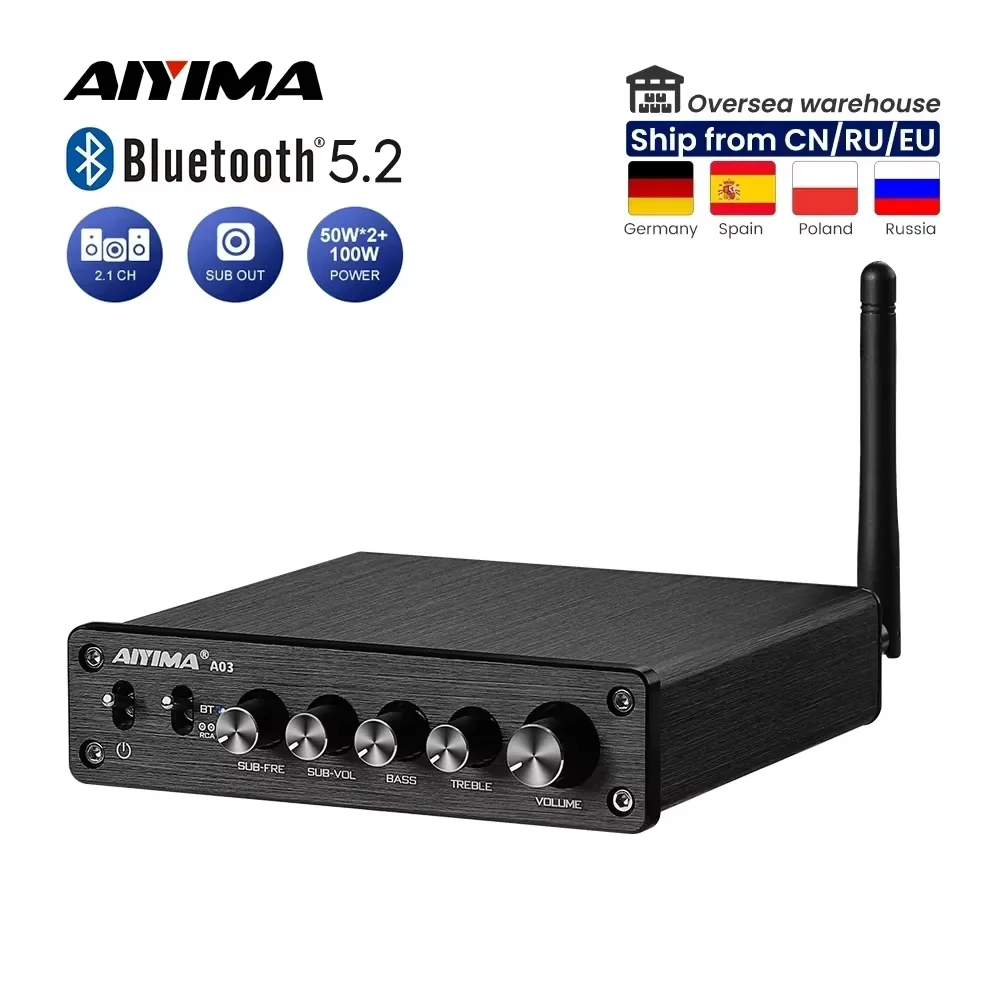 AIYIMA-Amplificador Bluetooth Subwoofer, TPA3116D2, Amplificadores de Potência de Áudio Digital, Amplificador de Som A03, TPA311