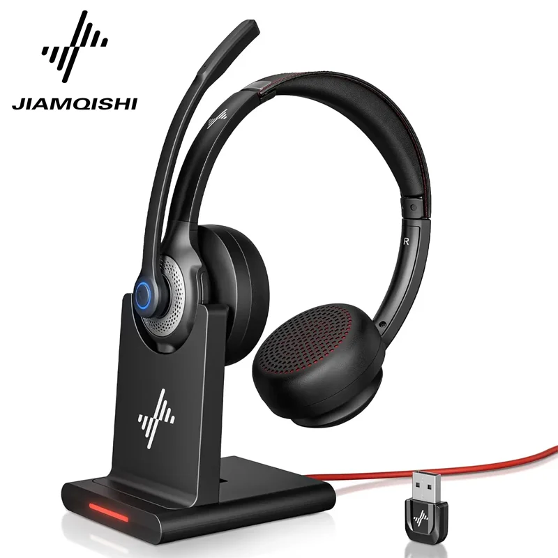 JIAMQISHI EH02P Fone de ouvido sem fio com microfone com cancelamento de ruído AI Fones de ouvido Bluetooth V5.2 com dongle USB, base de carregamento JIAMQISHI EH02P Fone de ouvido sem fio com microfone com cancelamento de ruído AI Fones de ouvido Bluetooth V5.2 com dongle USB, base de carregamento
