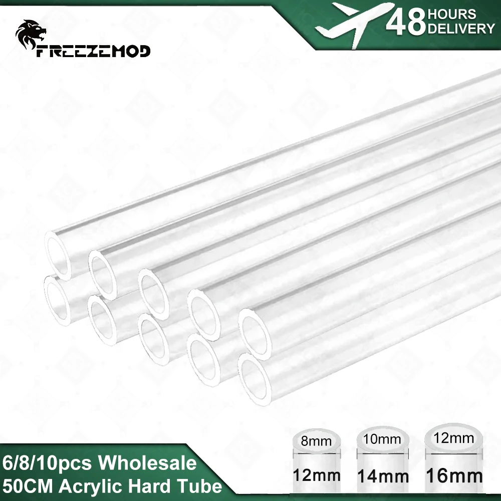 Tubo Acrílico de 50CM 6/8/10pcs Atacado OD12/14/16mm Tubo Duro Transparente PMMA para Resfriamento de Líquido de Alta Qualidade