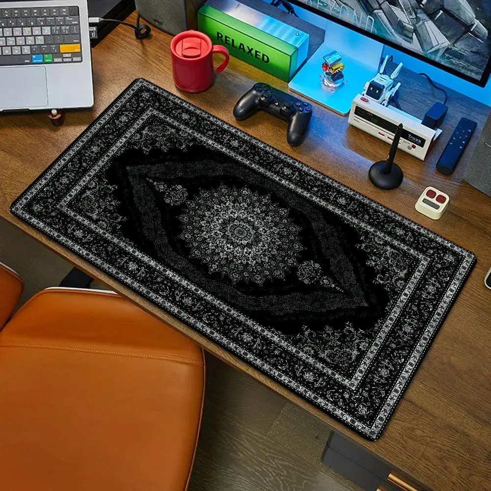 Novo Tapete de Rato Preto Estilo Persa Misterioso Retrô para PC Gamer, Mousepad de Borracha, Tapete para Teclado Gamer, Tapete de Mesa para Escritório