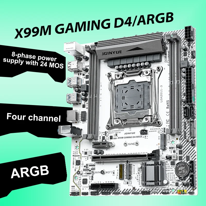 Placa-mãe para computador de jogos ARGB X99, soquete LGA 2011-3, processador Intel XEON E5 2620 2666 2670 2678 V3 V4, compatível com memória DDR4 RECC e NON-ECC, NVME.