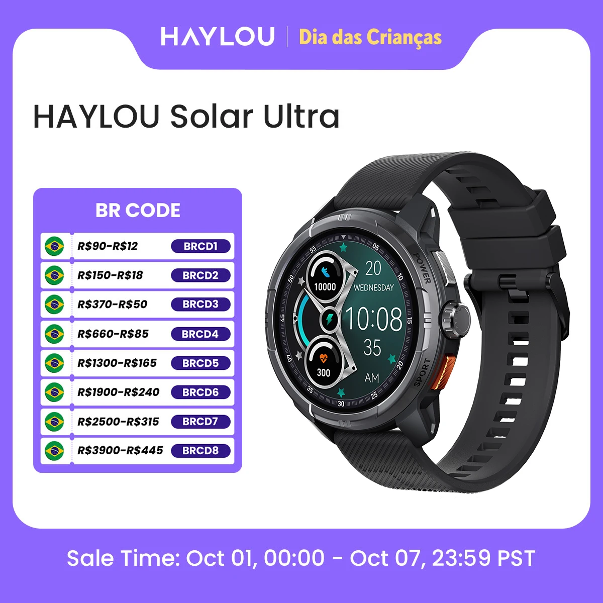 HAYLOU Solar Ultra GPS Smartwatch 1.6” AMOLED Display 5ATM à prova d'água GPS integrado Bluetooth Chamadas telefônicas Relógio i