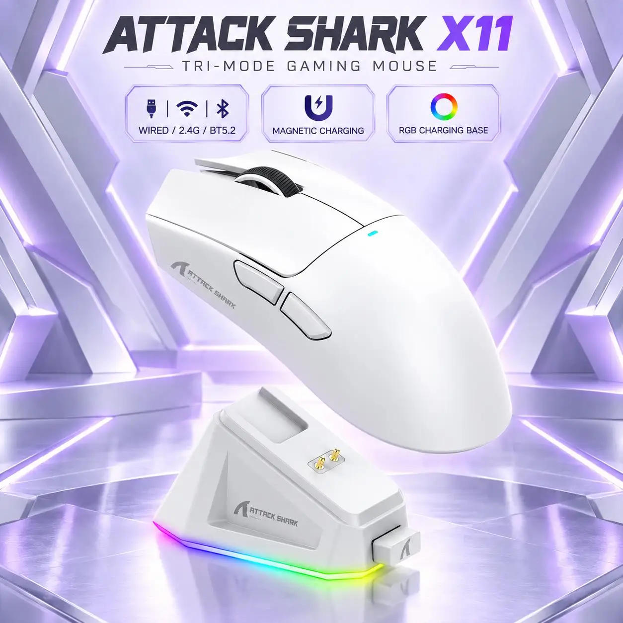 Mouse Gamer Sem Fio Tri-Mode ATTACK SHARK X11 e X11SE WAP3311 X11: 59±3g