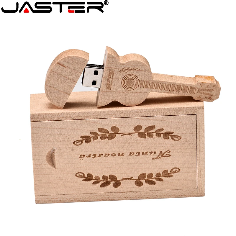 JASTER-Guitarra de madeira USB Flash Drive, Pen Drive, Música, Presente criativo, Logotipo personalizado grátis, Memory Stick, 64GB, 128GB, 32GB
