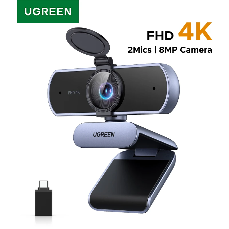 UGREEN 4K FHD 1080P Webcam 8MP para PC, foco automático PDAF, microfones com cancelamento de ruído AI duplos, câmera Web cam para Zoom/Equipe/Google Meet