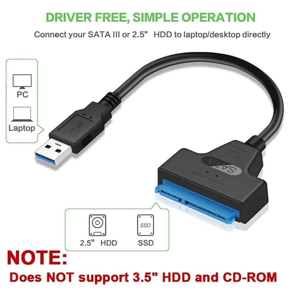 Adaptador de disco rígido SSD HDD externo de 25 polegadas USB 30 para cabo SATA Adaptador de disco rígido para transferência de dados e backup