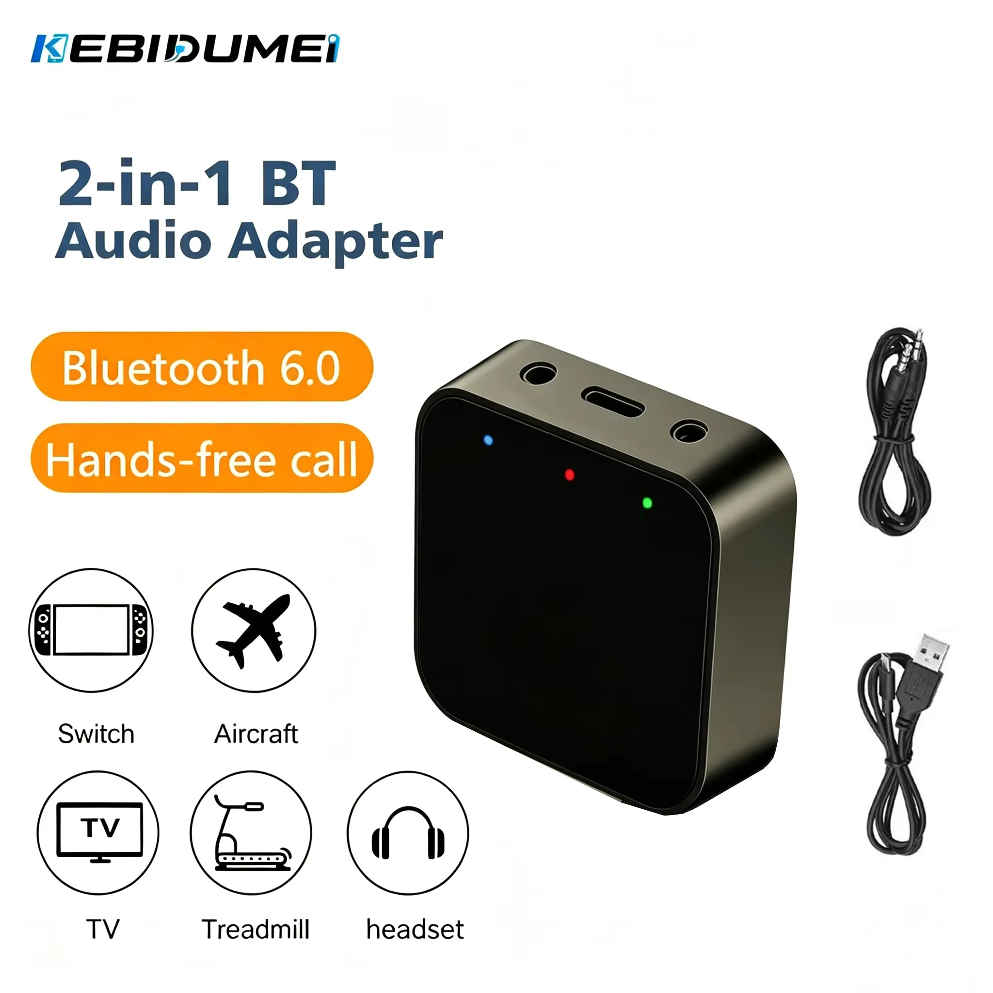 KEBIDUMEI Transmissor e Receptor de Áudio Bluetooth 6.0 AUX 3.5mm com Microfone Adaptador Estéreo HIFI Sem Fio para Carro e Caixa de Som Mãos Livres KEBIDUMEI Transmissor e Receptor de Áudio Bluetooth 6.0 AUX 3.5mm com Microfone Adaptador Estéreo HIFI Sem Fio para Carro e Caixa de Som Mãos Livres