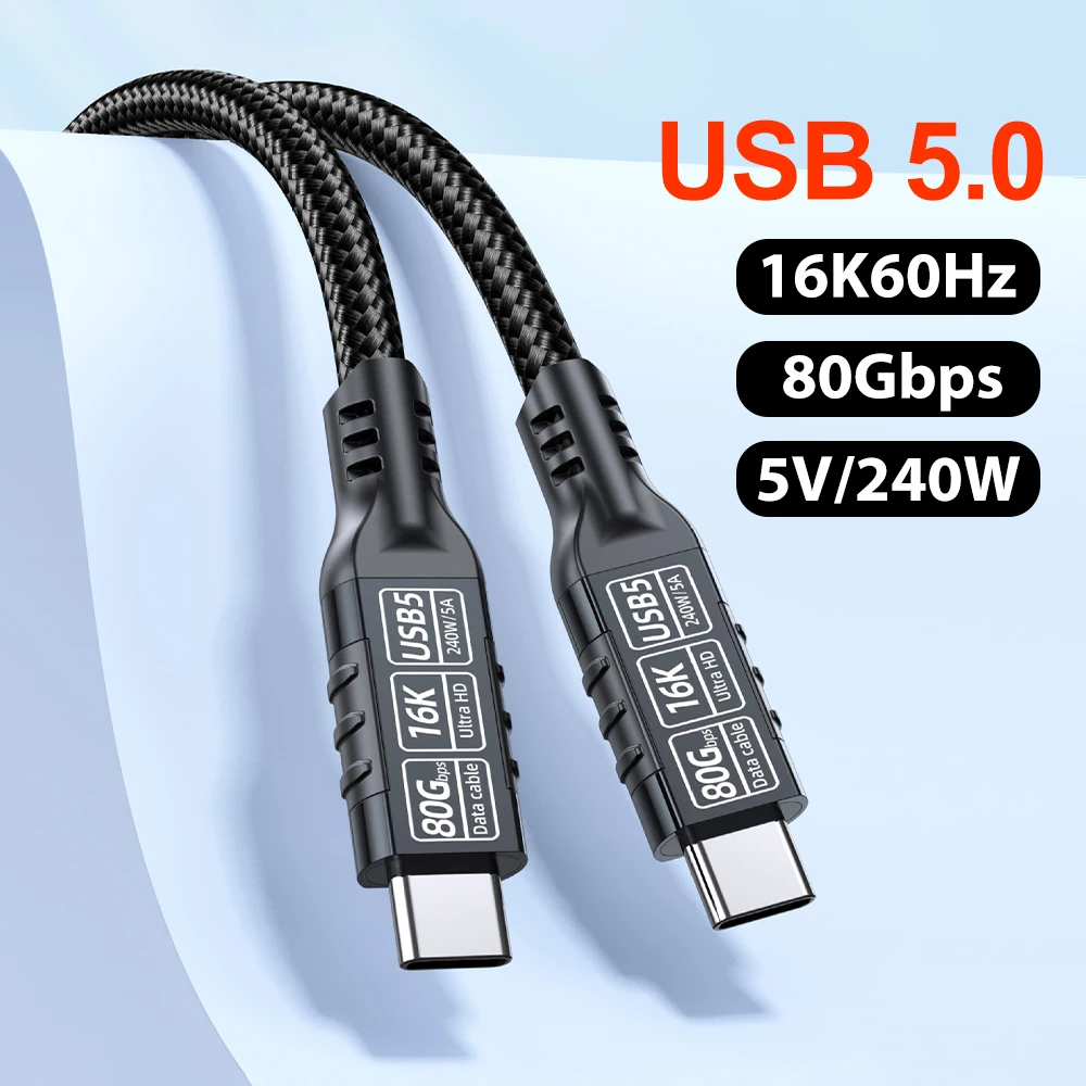 Pd240w carregamento rápido thunderbolt 5 usb tipo c cabo 80gbps transferência de dados 16k/8k fio de vídeo 1m 2m 3m para iphone 16 17 macbook pro