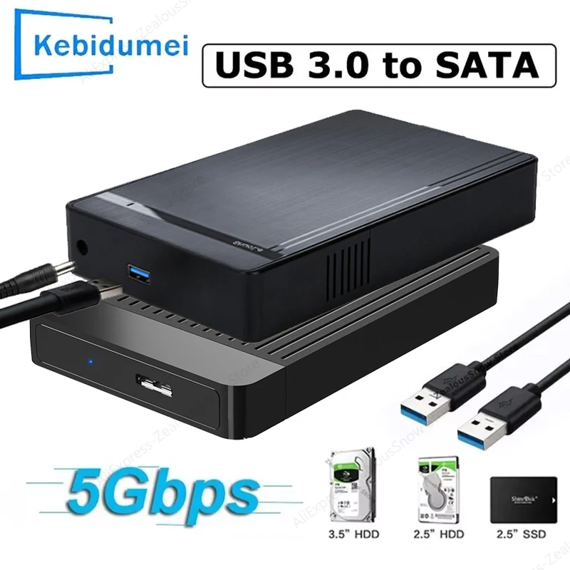 Case KEBIDUMEI para HDD de 2.5 e 3.5 polegadas, Adaptador SATA para USB 3.0, 5Gbps, Gaveta de Alta Velocidade para SSD/HDD de 2.5 e 3.5 polegadas Case KEBIDUMEI para HDD de 2.5 e 3.5 polegadas, Adaptador SATA para USB 3.0, 5Gbps, Gaveta de Alta Velocidade para SSD/HDD de 2.5 e 3.5 polegadas
