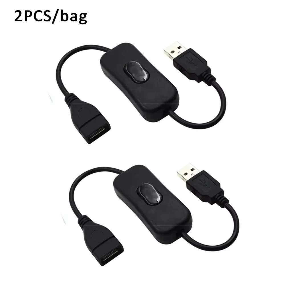 Cabo de interruptor usb de 28cm, 2 peças, liga/desliga macho para fêmea, extensão para lâmpada usb 5v, linha de fonte de alimentação usb, adaptador durável, fone de ouvido usb led