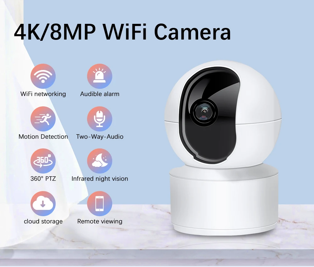Neye 8MP 4K PTZ WiFi Câmera de segurança doméstica interna 10X Câmera com zoom digital AI Rastreamento automático CCTV Monitor de bebê Neye 8MP 4K PTZ WiFi Câmera de segurança doméstica interna 10X Câmera com zoom digital AI Rastreamento automático CCTV Monitor de bebê
