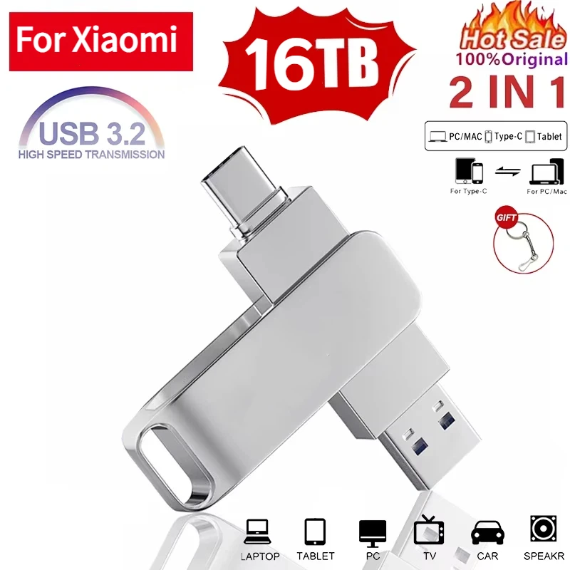 Pen Drive USB 3.2 de 16TB, Alta Velocidade de 520MB/s, 2 em 1 Tipo C OTG, À Prova D'Água, Grande Armazenamento para Telefone, Computador e Dados 2026
