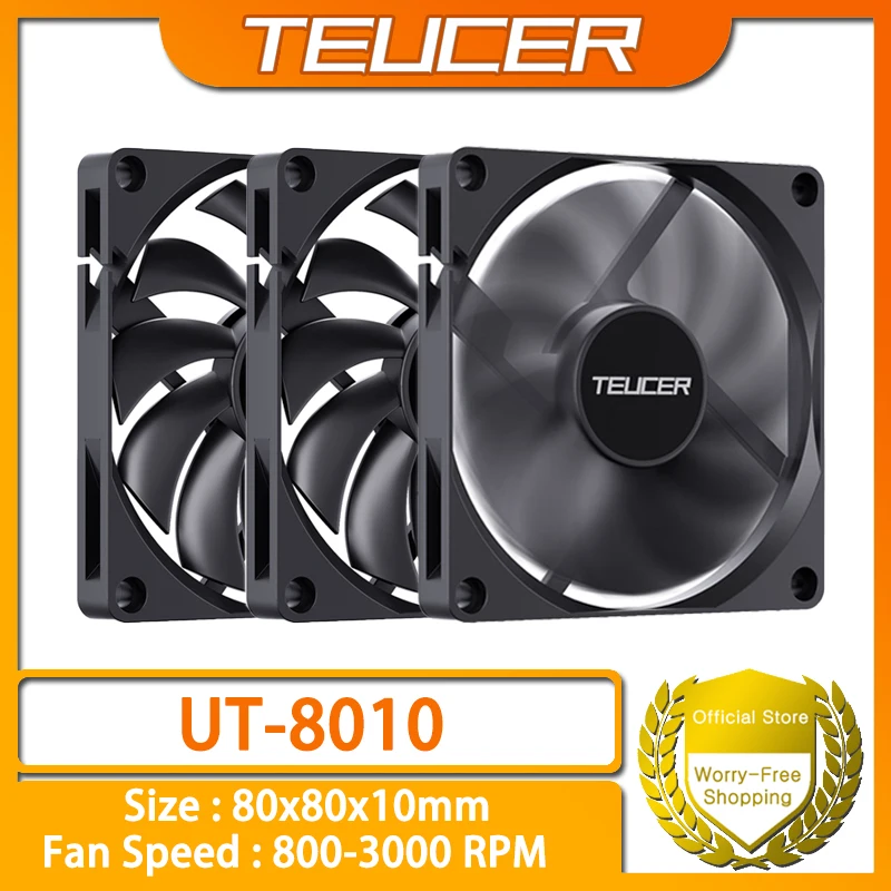Teucer UT-8010 ventilador de refrigeração do chassi 80x10mm tamanho ultrafino pwm 4pin para refrigeração da cpu do computador desktop
