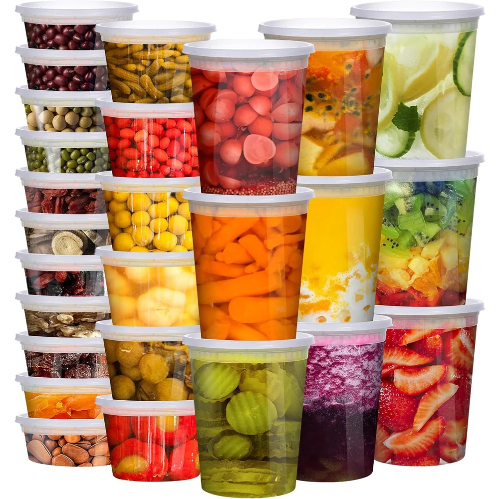 Recipientes de armazenamento de alimentos com tampas 8/16/32oz freezer deli copos bpa-livre à prova de vazamento recipiente para viagem preparação de refeição microondas seguro