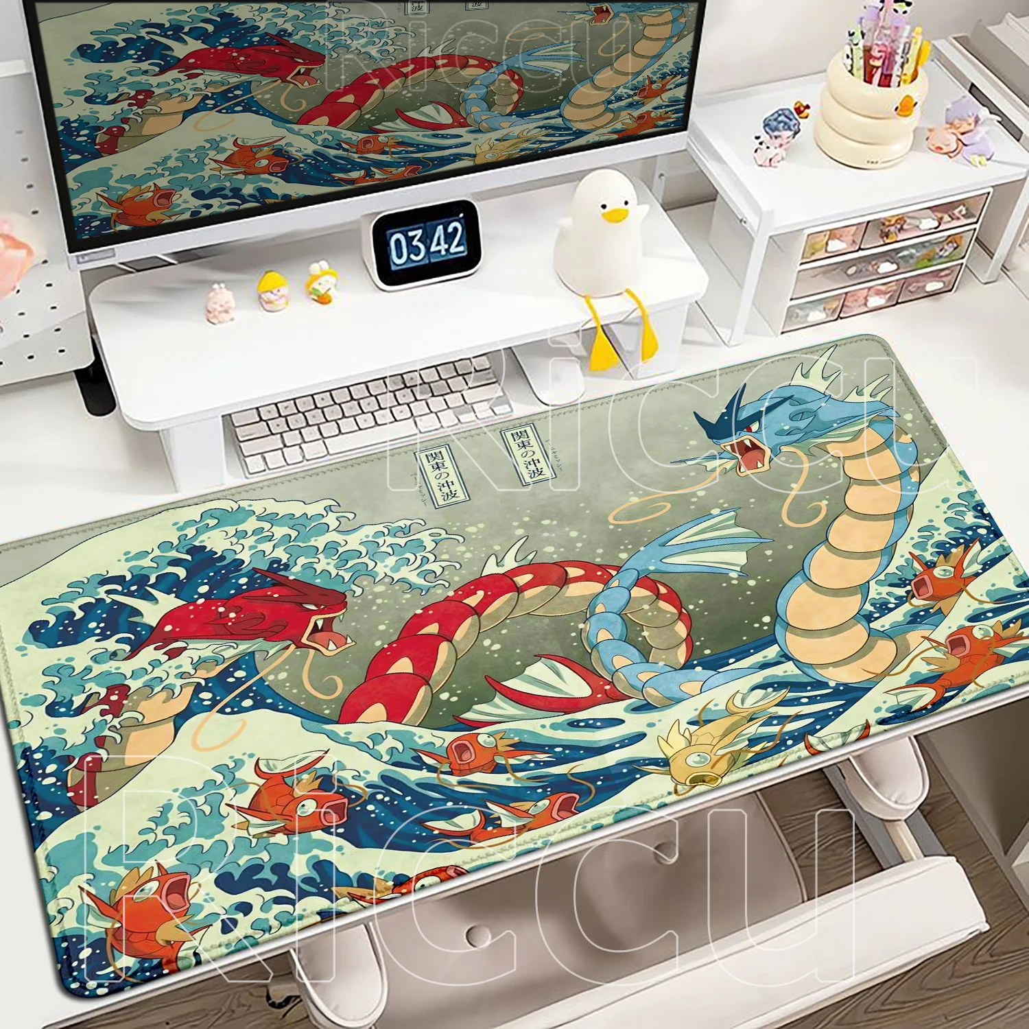 Mousepad Grande Antiderrapante de Borracha para Jogos Anime P-Pokémons Gyarados Gamer XXL 900x400mm Tapete de Mesa para Teclado e Mouse de PC
