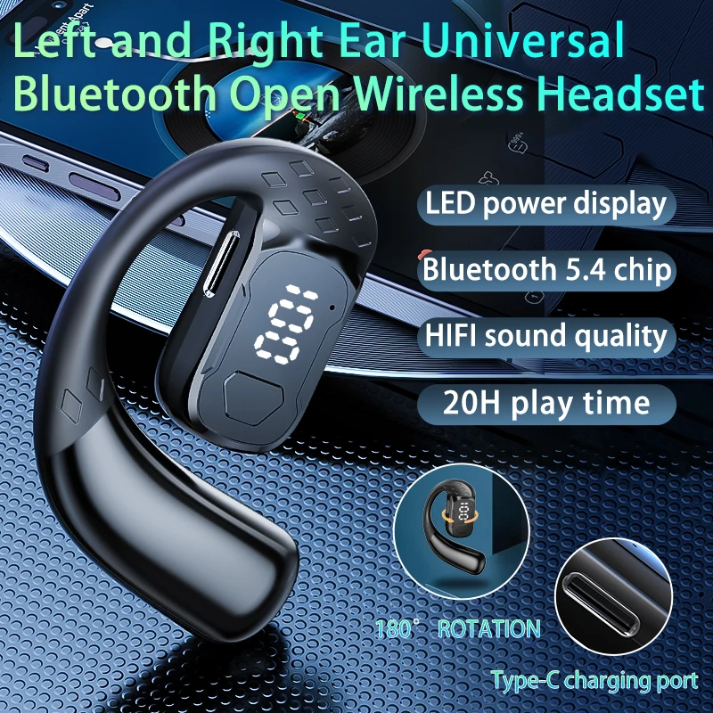 Fone de ouvido sem fio 180 ° Rotação ajustável esquerda direita aberta bluetooth 5.4 orelha universal fone de ouvido microfone esporte negócios música orelha-gancho Fone de ouvido sem fio 180 ° Rotação ajustável esquerda direita aberta bluetooth 5.4 orelha universal fone de ouvido microfone esporte negócios música orelha-gancho
