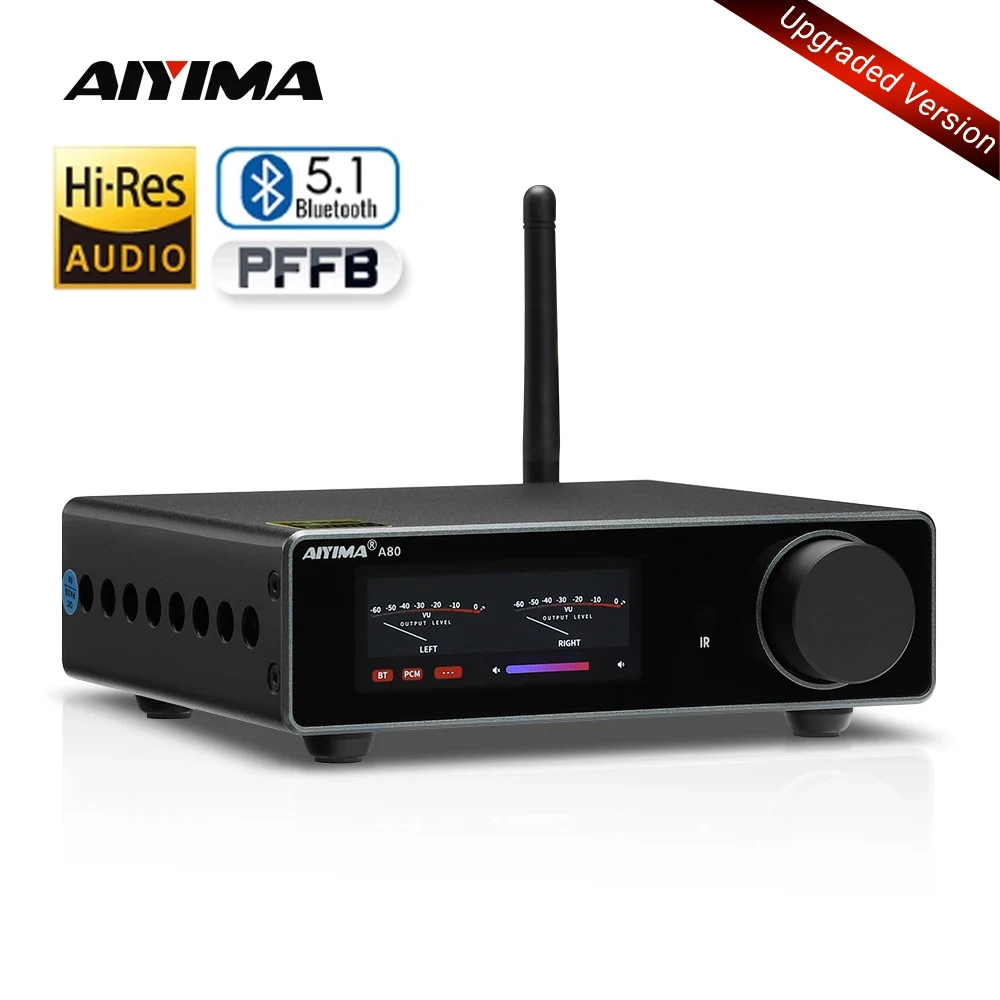 Amplificador de Potência Estéreo AIYIMA A80 Atualizado com DAC TPA3255 Bluetooth PFFB 300Wx2 Classe D Hi-Res Digital com Entradas RCA TRS OPT COA USB