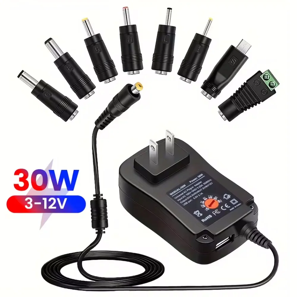 Adaptador dc 3v 4.5v 5v 6v 7.5v 9v 12v 30w eua ue reino unido au adaptadores de alimentação ajustáveis usb 2.1a interruptor de carregador universal fonte de alimentação