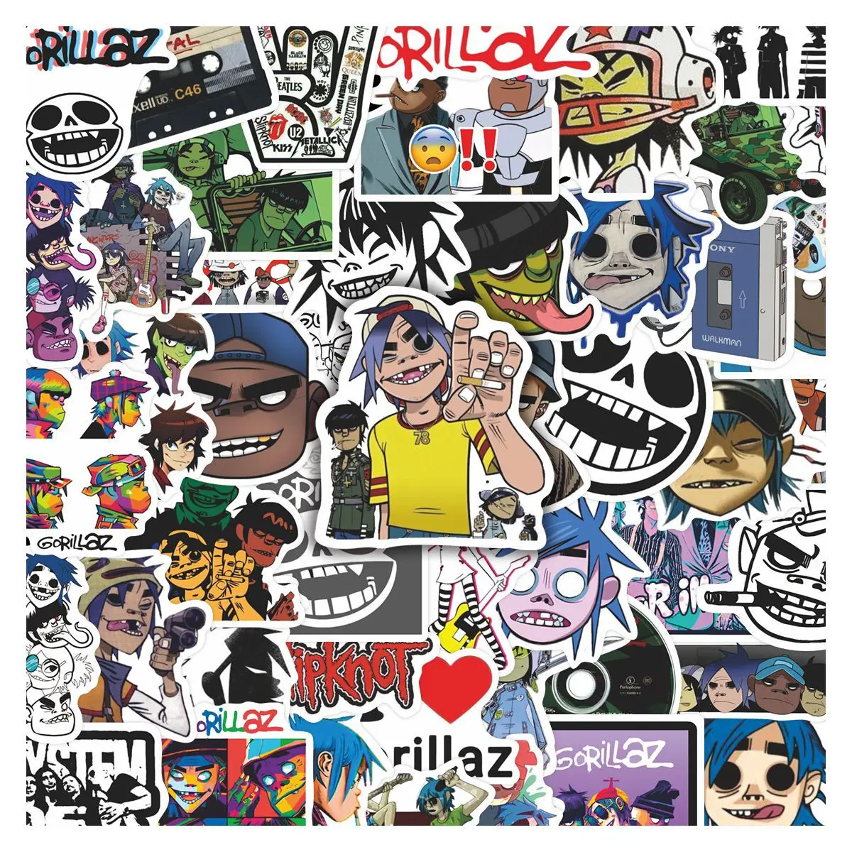 50 peças adesivos gorillaz decalques para telefone laptop mala notebook skate adesivos à prova d'água