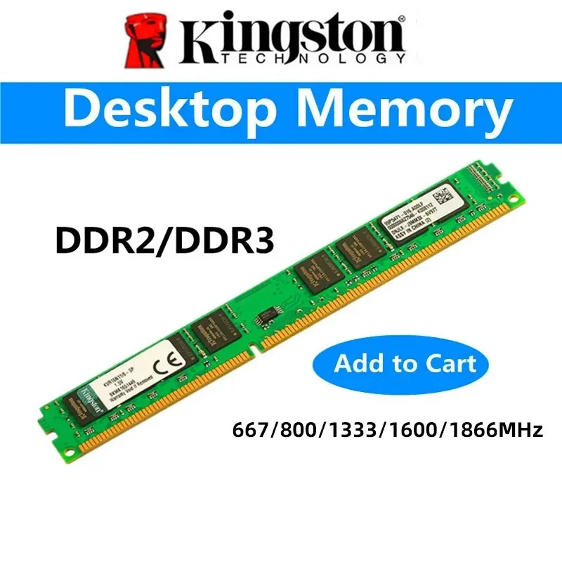 Memória RAM Kingston para PC, PC2 DDR2 2GB 800Mhz, 667MHz, PC3 DDR3 4GB, 8GB, 1333MHZ, 1600MHZ, 1866MHz, Modelo de Memória RAM DDR3 para Desktop
