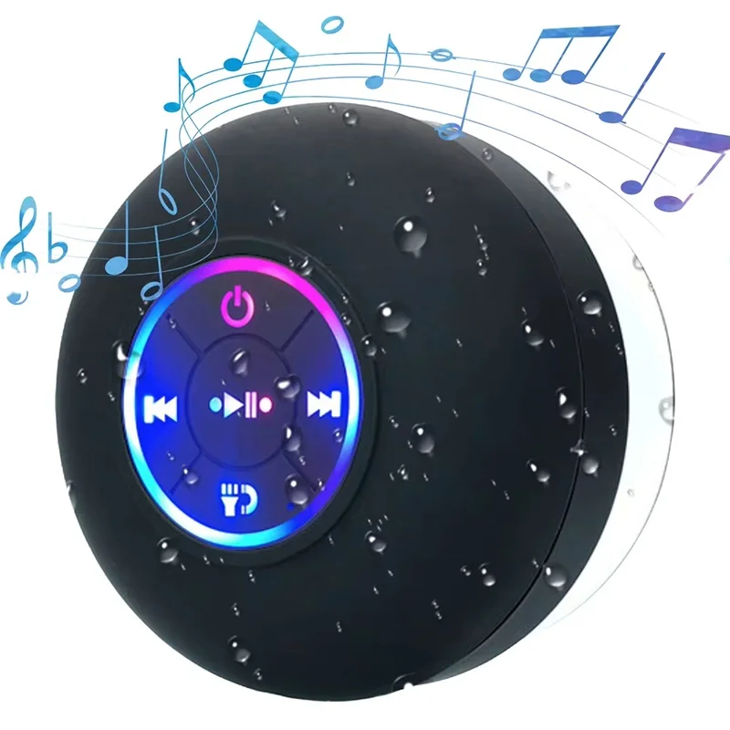 Caixa de Som Portátil Bluetooth 5.0 Sem Fio com LED, IPX4 à Prova d'Água, Alto-falante para Ambientes Externos e Banheiro, com Ventosa Grande e Som Estéreo