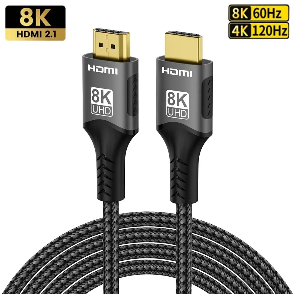 Cabo 2.1 compatível com hdmi 8k, 8k @ 60hz, 48gbps, arco hdcp, hdr de ultra alta velocidade para cabo de vídeo rtx, pc, laptop, projetor, 4k @ 120hz, tv hd
