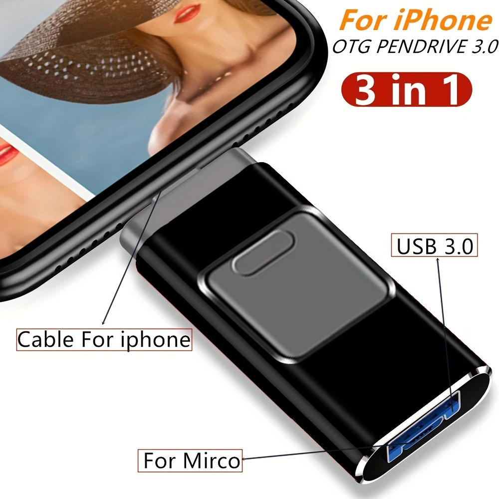 Pen Drive OTG USB de Alta Velocidade 512GB 256GB 128GB para iPhone, Android e PC - Armazenamento Externo para Copiar Fotos, Vídeos e Arquivos