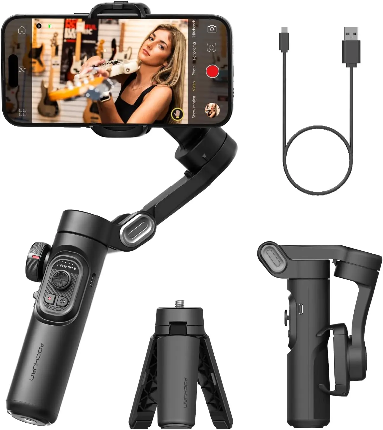 Estabilizador Gimbal Portátil de 3 Eixos AOCHUAN SmartXE para Smartphone, iPhone e Android com Rastreamento Facial por IA para Vlog