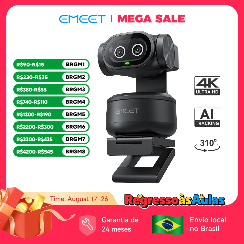 Câmera PTZ EMEET PIXY Câmera dupla AI Tracking Webcam 4K Controle de gestos Câmera web para streaming OBS/Twitch/Switch 2 compat Câmera PTZ EMEET PIXY Câmera dupla AI Tracking Webcam 4K Controle de gestos Câmera web para streaming OBS/Twitch/Switch 2 compat