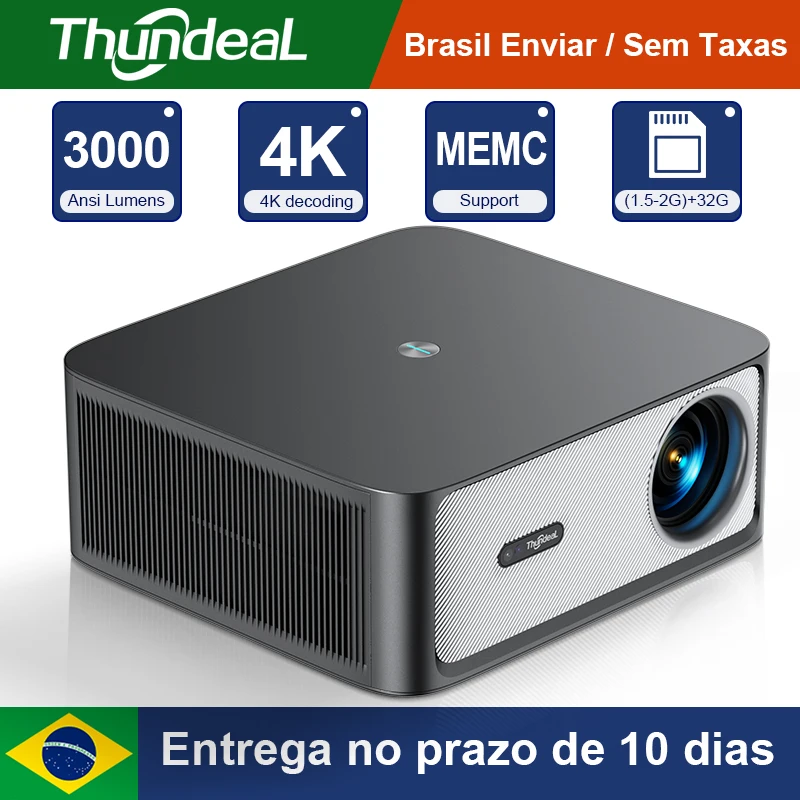Projetores no brasil Projetor inteligente portátil ThundeaL TD98Pro Alta luminosidade Suporte 2K 4K Full HD para filmes e jogos TD98 Pro 2 GB 32 GB Vídeo Cinema em casa Wi-Fi Android Beam Para apresentação